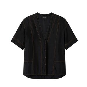 Lee Mathews Kline Shirt Top Blouse Womens 0 XS Black Short Sleeve Button Front